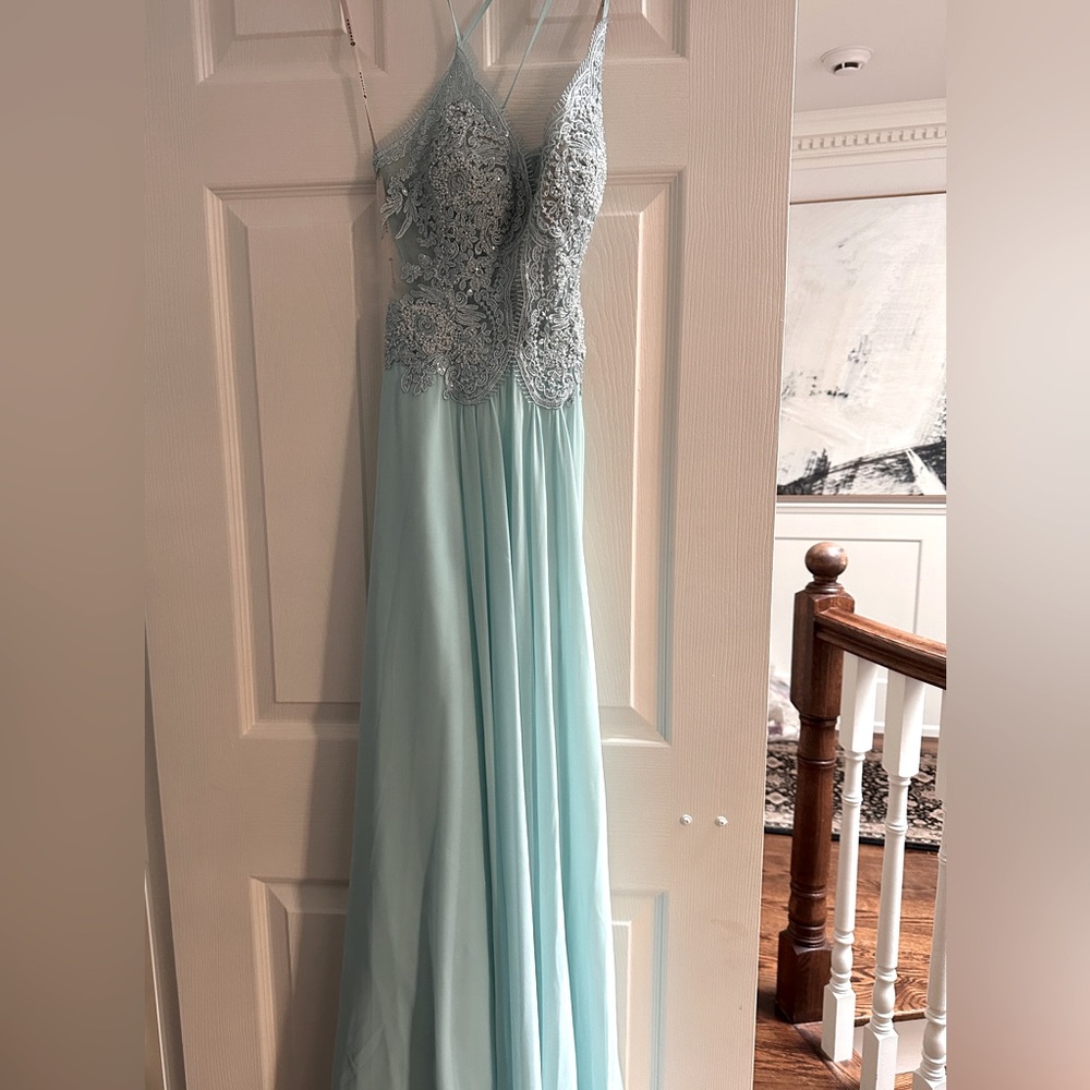 PROM dress -FAVIANA Beaded Lace Long V Neck Dress
With Open Back size 0. 
NEW